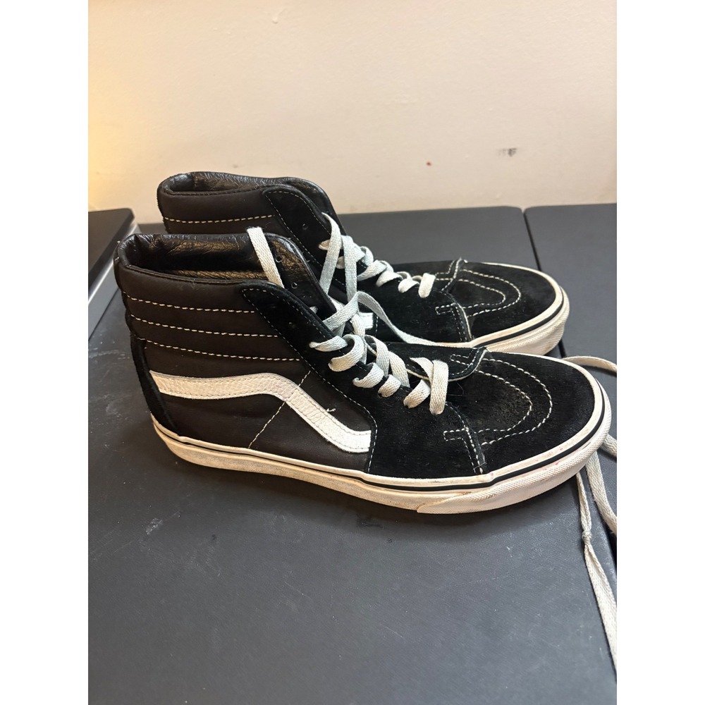 Vans Sk8-Hi High Top Skate Shoes Black White Suede Canvas Mens 6.5 Womens 8